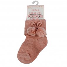 S10-RO: Rose Gold Pom Pom Ankle Socks (0-24 Months)